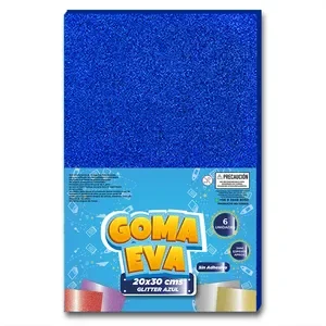 Goma Eva Hoja Glitter Azul