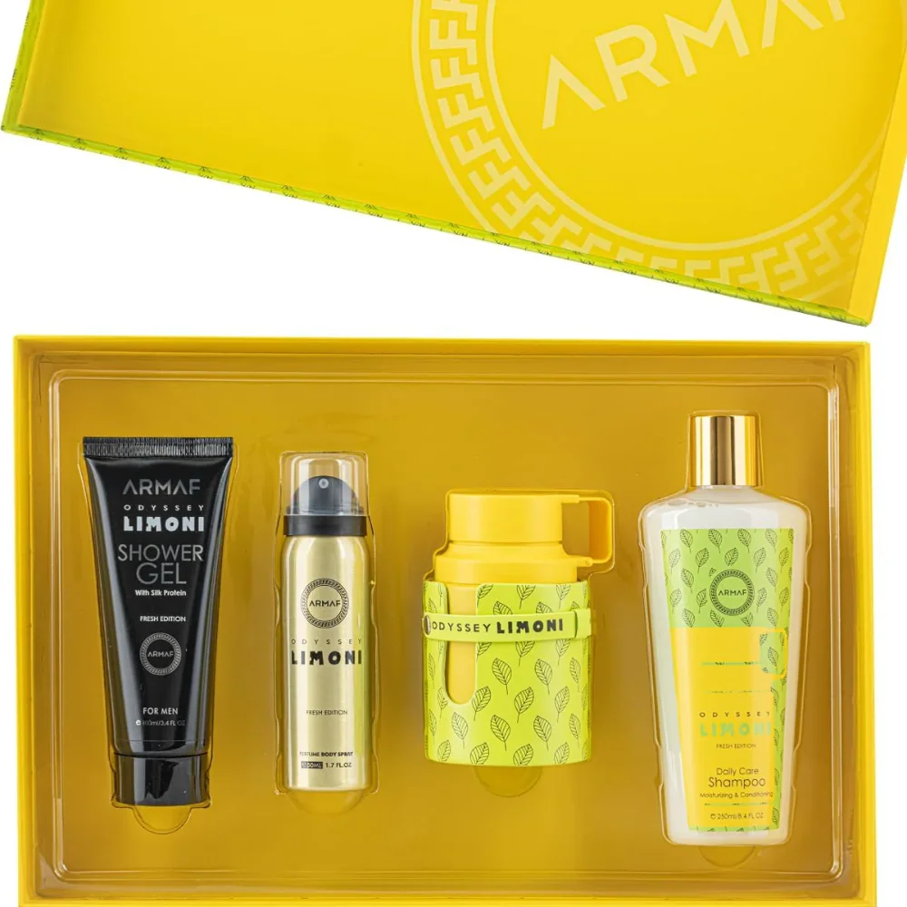 SET ARMAF ODYSSEY LIMONI UNISEX ( 4 PC ) 3.4 OZ EDP SP / 3.4 OZ GEL / 1.7 OZ BL / 8.4 OZ SHAMPOO