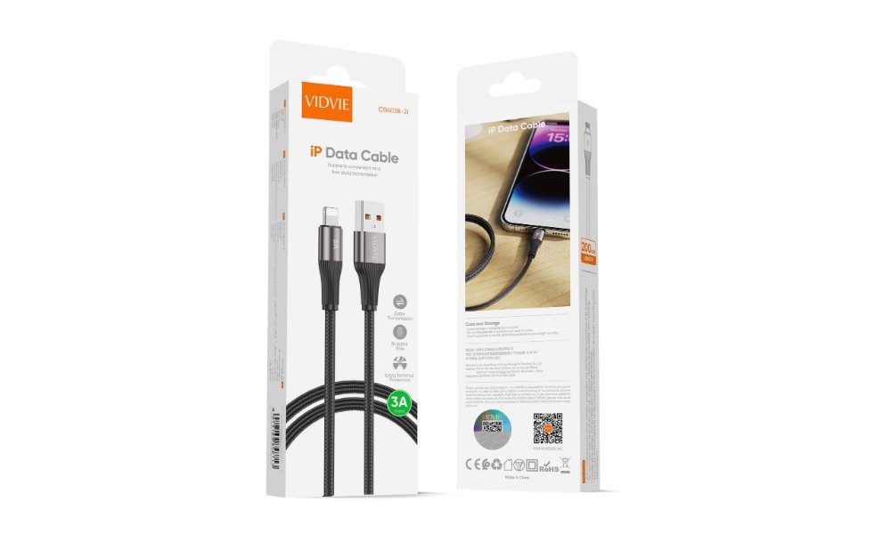 CABLE VIDVIE USB IPH 3A NEGRO CB4038I