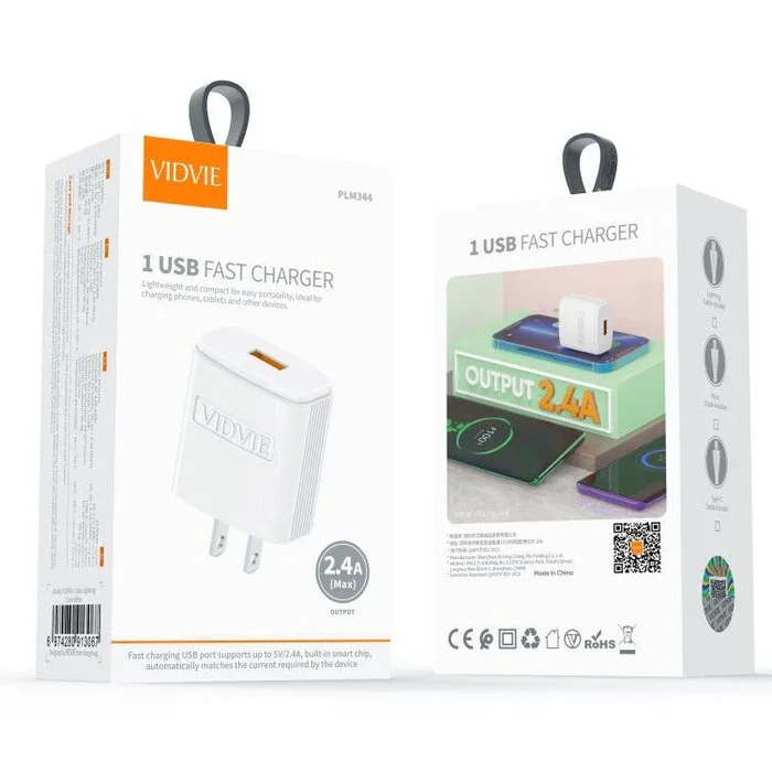 CARGADOR VIDVIE USB C 2.4A PLM344