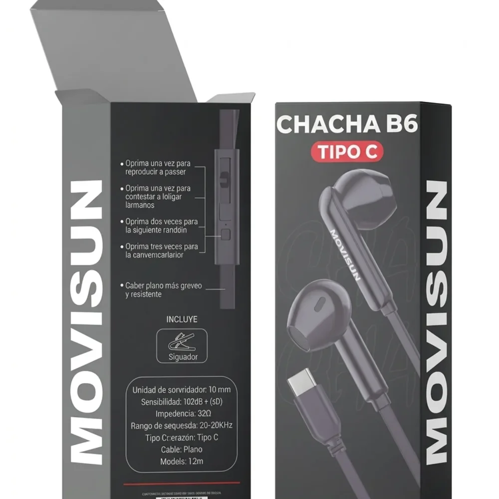 MANOS LIBRES MOVISUN CHACHA B6 TIPO C NEGRO