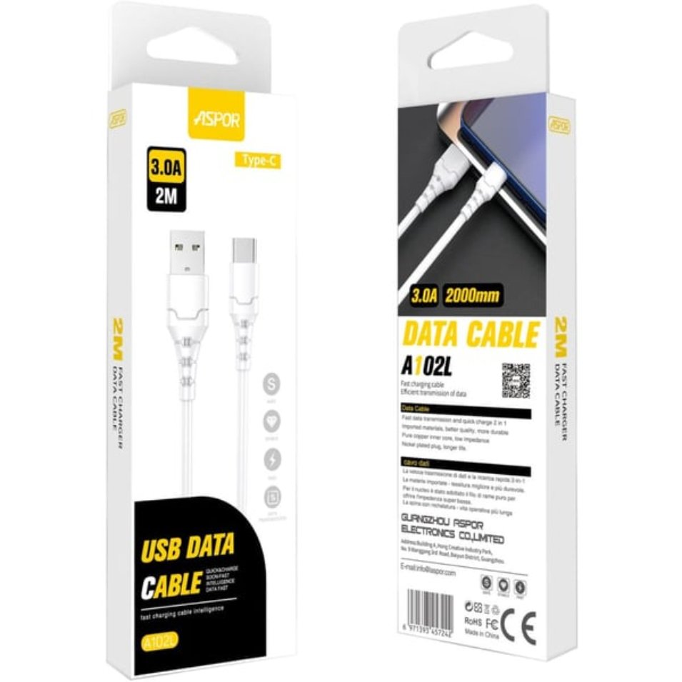 CABLE ASPOR USB A C  2 MTS A102L