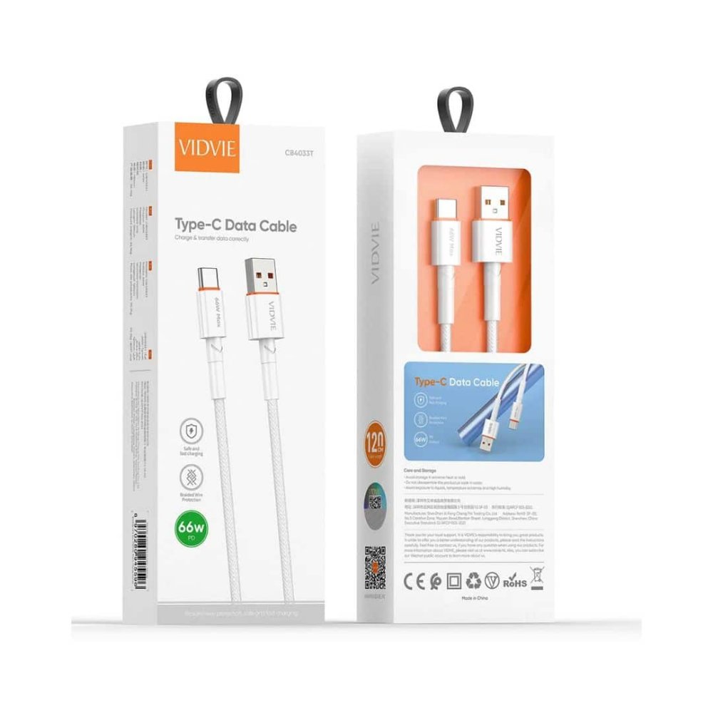CABLE VIDVIE USB C 66W BLANCO CB4033T