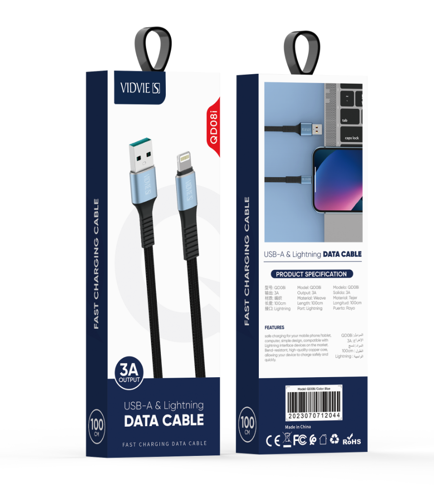 CABLE VIDVIE USB A IPH 3A QD08I