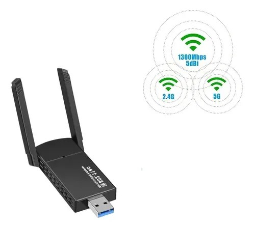 ADAPTADOR WIFI DOBLE BANDA 1300MBPS ANTENA