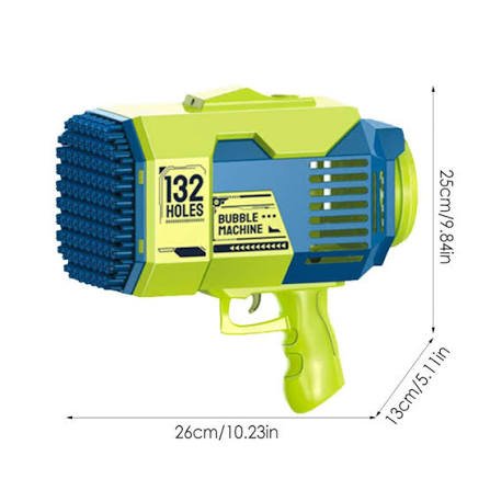 Pistola De Burbujas Recargable 132 Agujeros Jabón Adicional (Verde)
