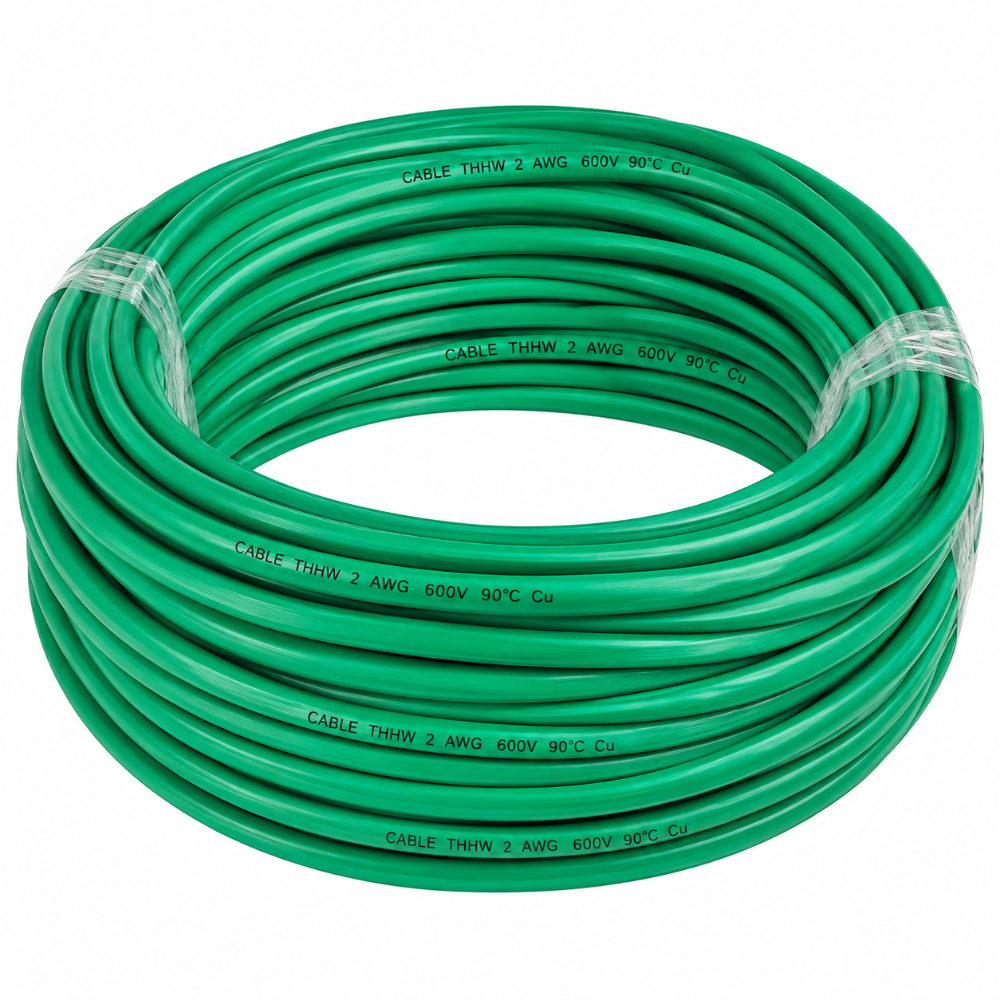 CABLE #2 AWG AISLAMIENTO THHW 90° VERDE POR METRO
