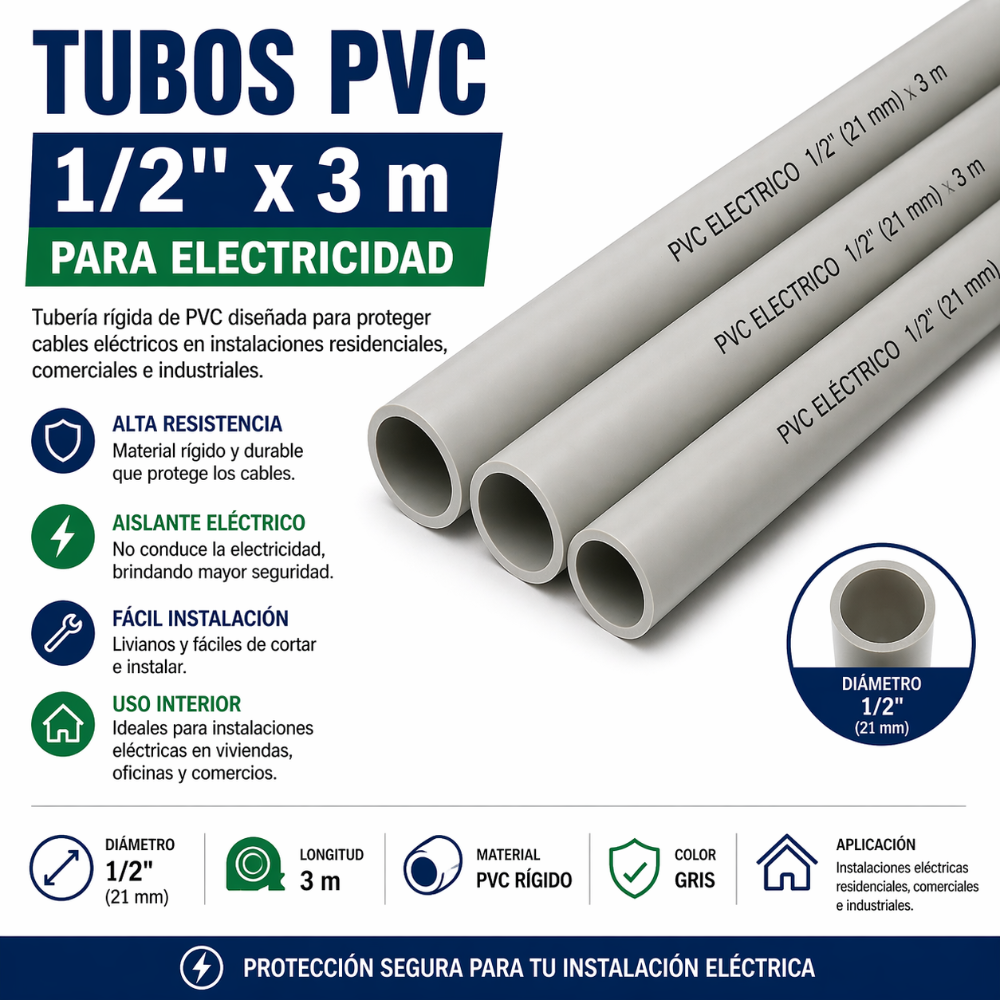 TUBERÍA PVC 1/2" X 3M PARA ELECTRICIDAD