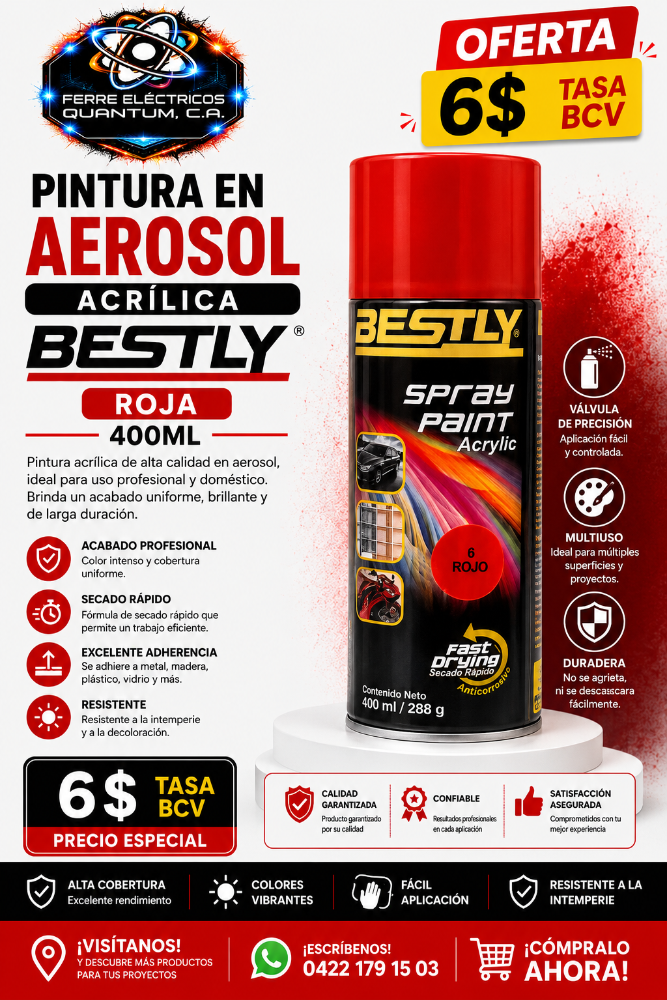 PINTURA EN AEROSOL ACRÍLICA ROJA BESTLY 400ML