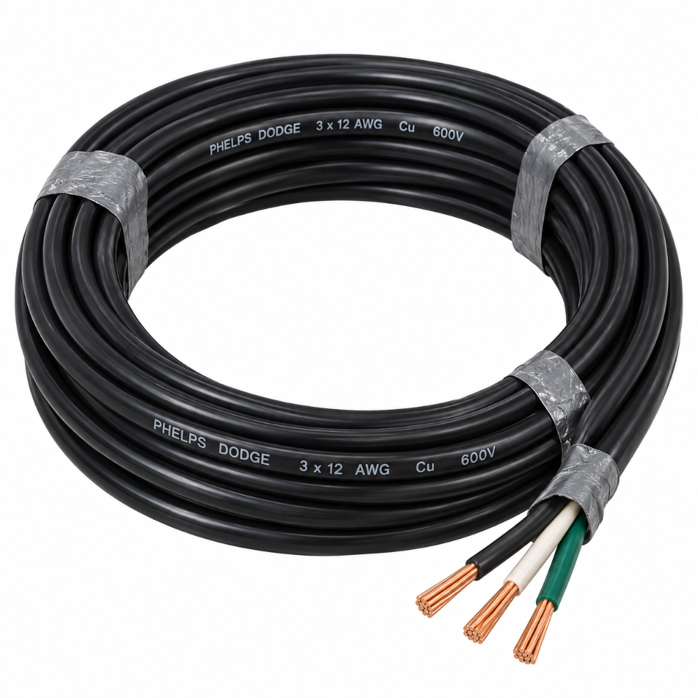 CABLE PHELPS DODGE 3 X 12 AWG TSJ-N NEGRO 600V – PRECIO POR METRO