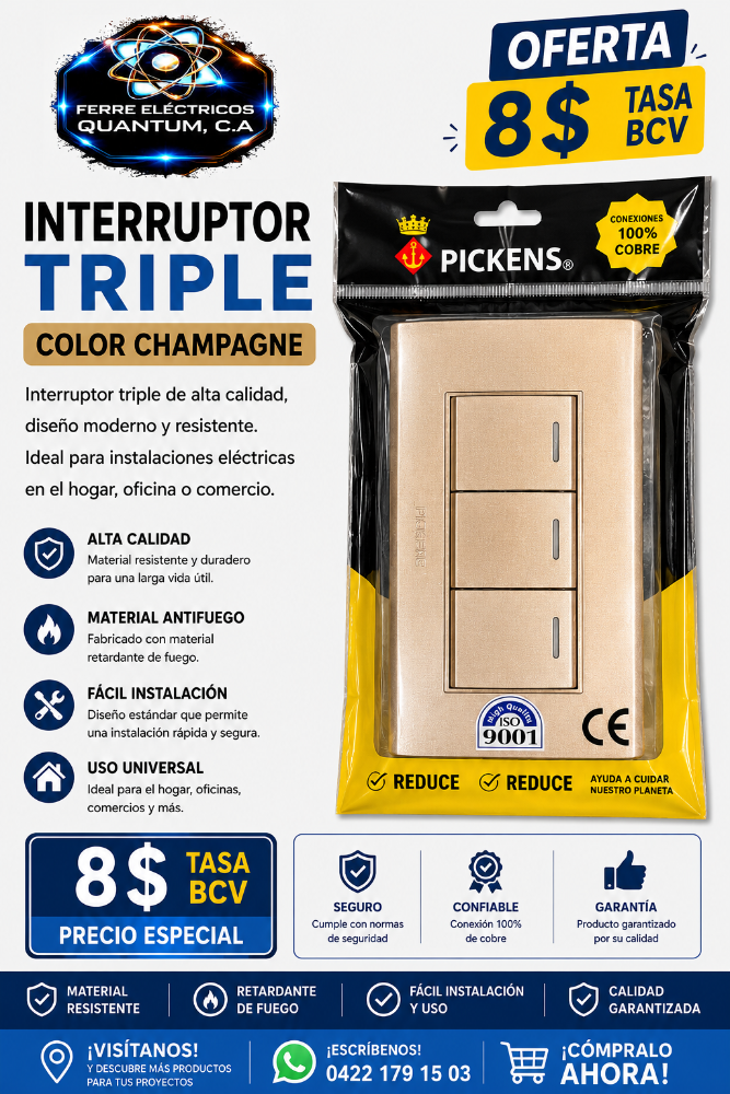 INTERRUPTOR TRIPLE COLOR CHAMPAGNE