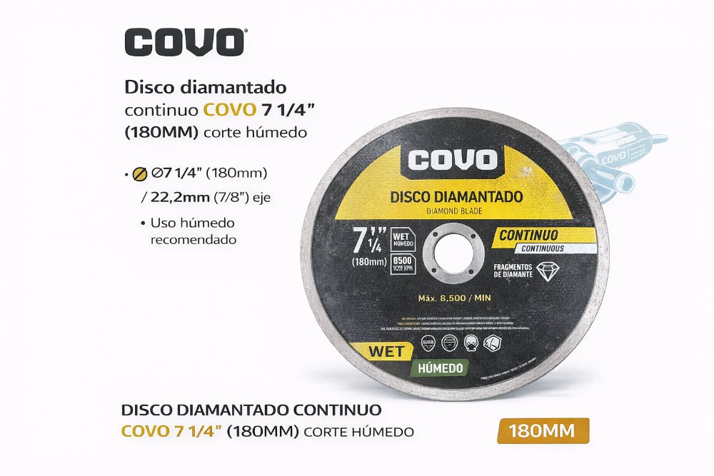 DISCO DIAMANTADO CONTINUO COVO 7 1/4" (180MM) CORTE HÚMEDO