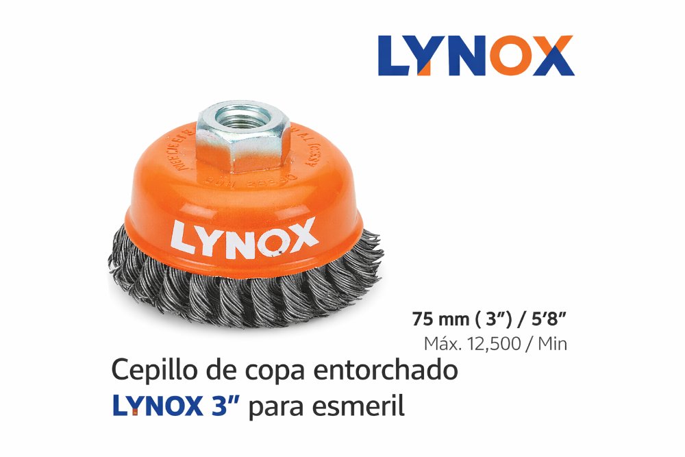 CEPILLO DE COPA ENTORCHADO LYNOX 3" PARA ESMERIL