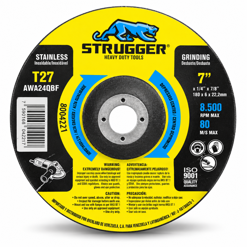 DISCO DE DESBASTE STRUGGER T27 – 7" PARA ACERO INOXIDABLE