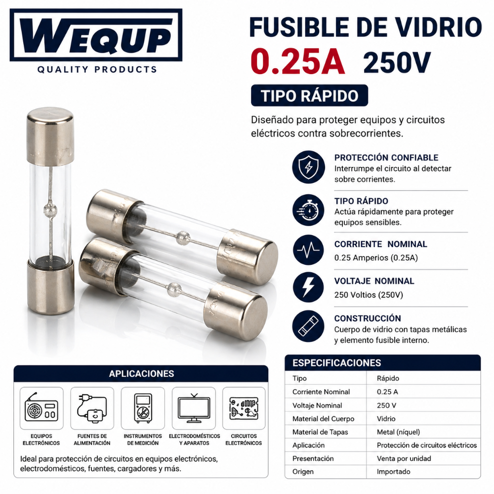 FUSIBLE DE VIDRIO 0.25A 250V (RÁPIDO)