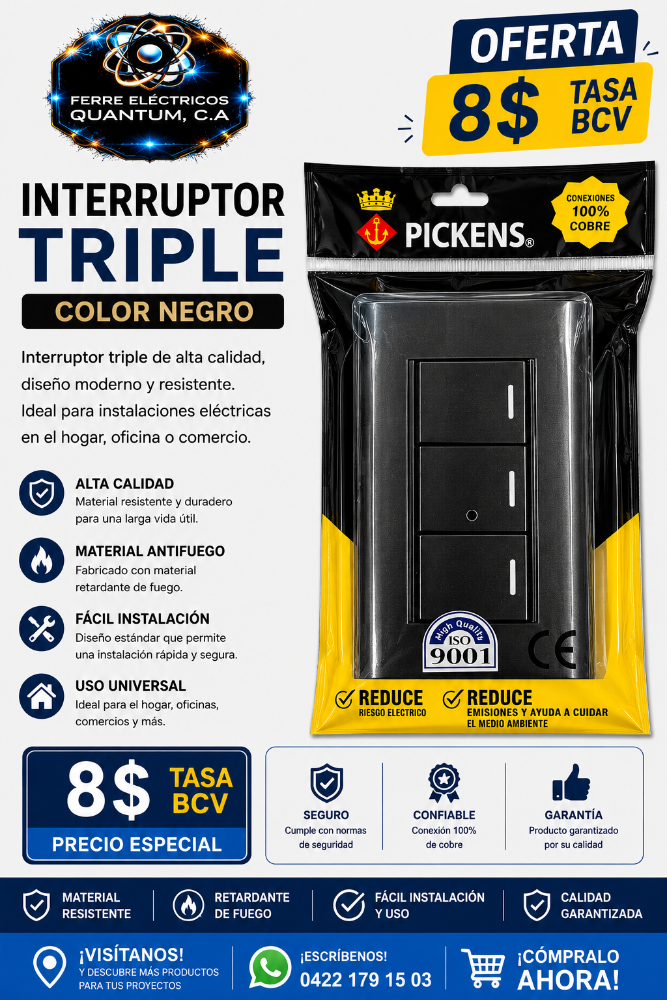 INTERRUPTOR TRIPLE COLOR NEGRO