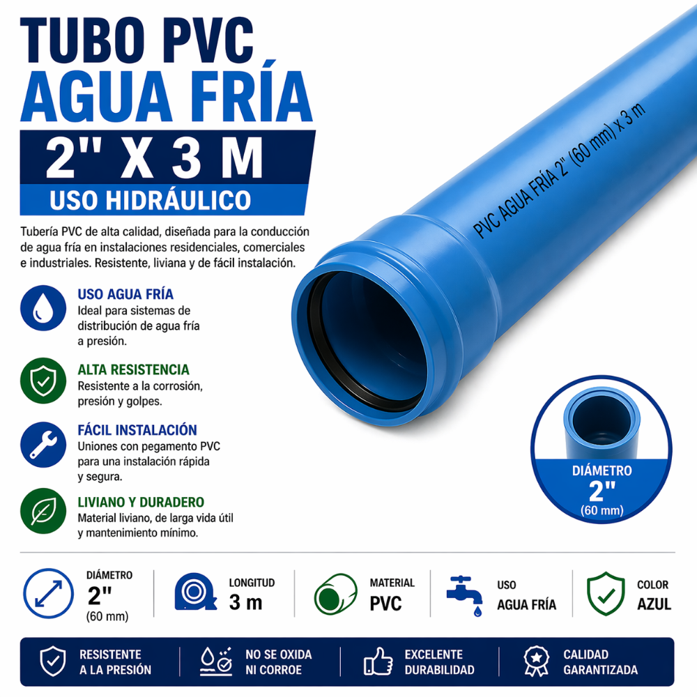 TUBO PVC PRESIÓN AGUA FRÍA 2" X 3M