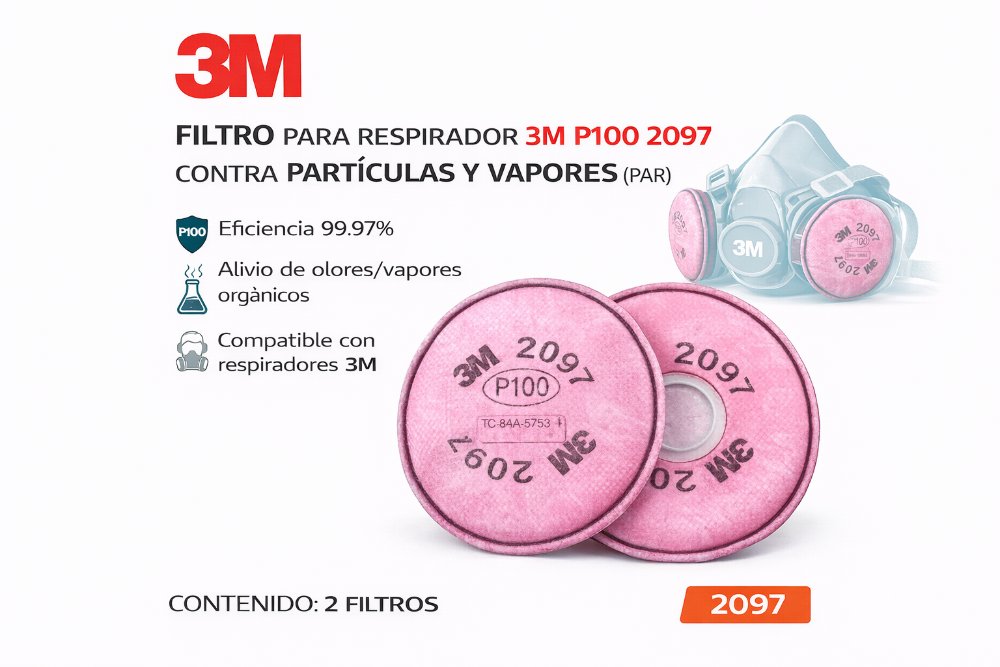FILTRO PARA RESPIRADOR 3M P100 2097 CONTRA PARTÍCULAS Y VAPORES (PAR)