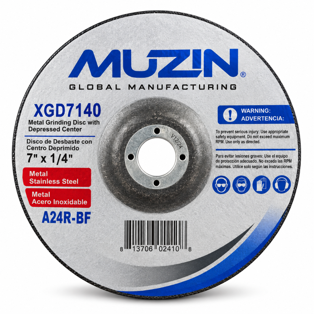 DISCO DE DESBASTE MUZIN XGD7140 7" T27 A24R-BF PARA METAL Y ACERO INOXIDABLE
