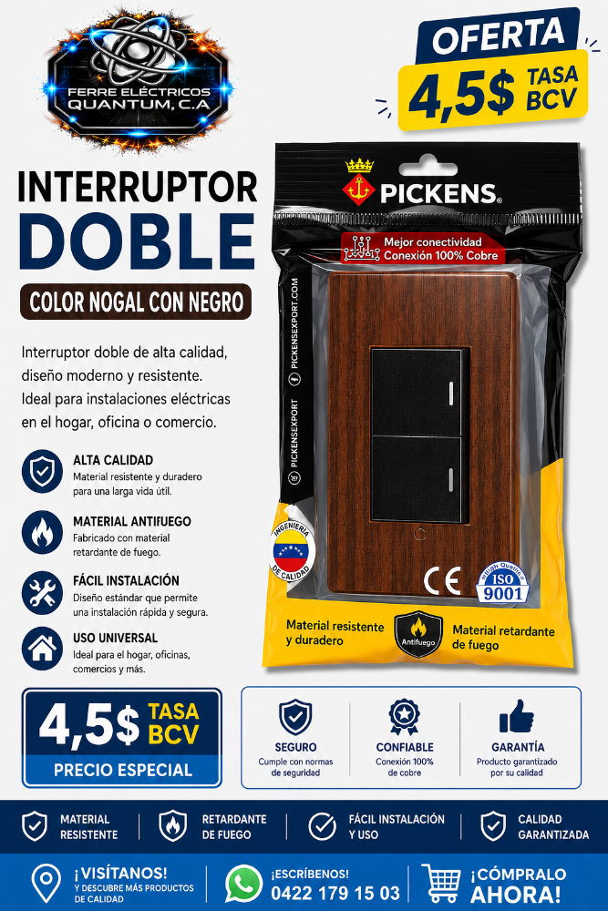 INTERRUPTOR DOBLE MODULOS COLOR NOGAL CON NEGRO