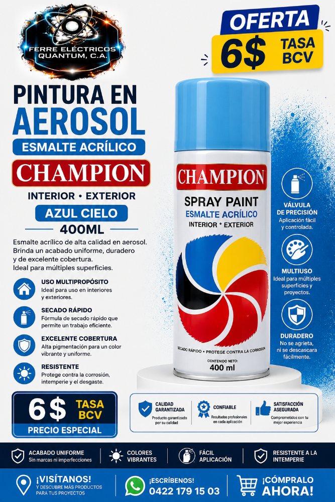 PINTURA EN AEROSOL CHAMPION AZUL CIELO 400ML