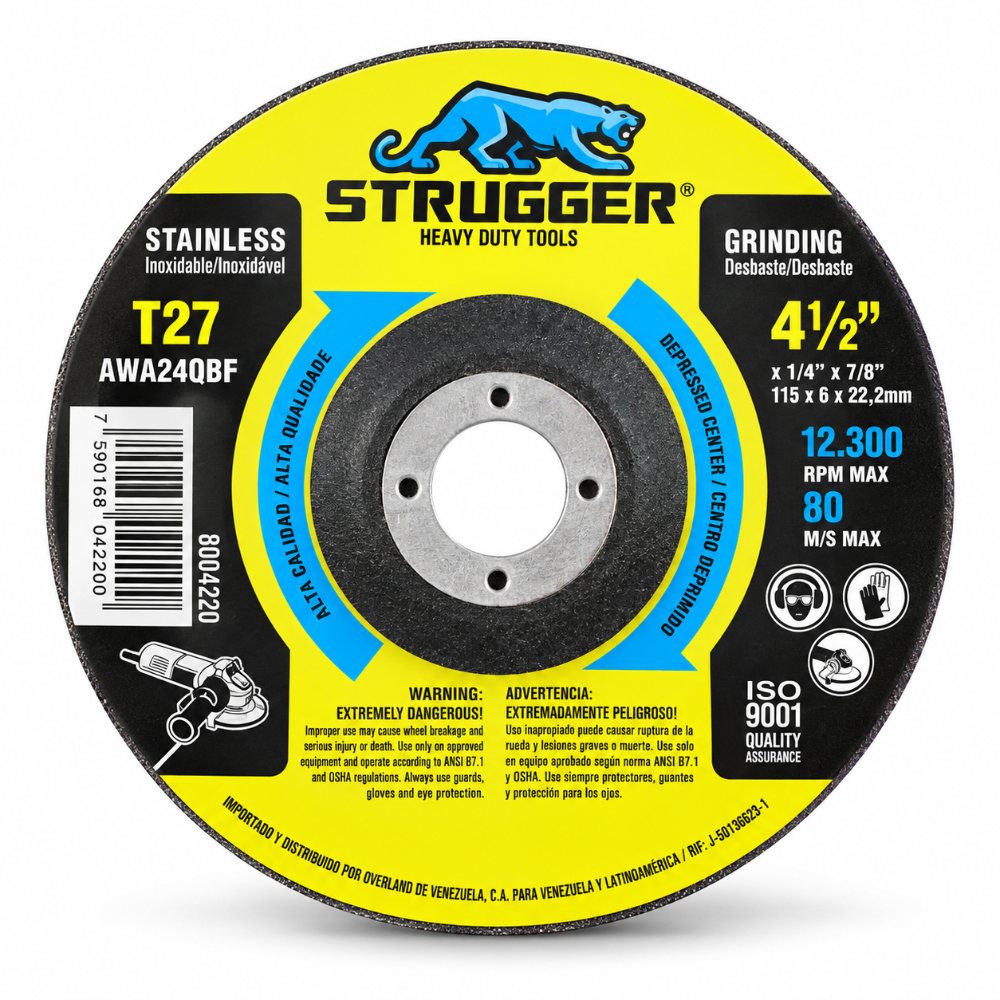 DISCO DE DESBASTE STRUGGER 4½" T27 PARA ACERO INOXIDABLE
