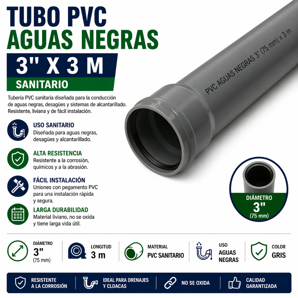 TUBO PVC AGUAS NEGRAS 3" X 3M SANITARIO