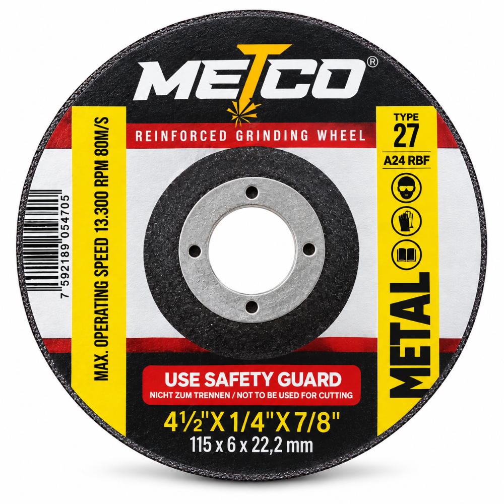 DISCO DE DESBASTE METCO A24 4½" × ¼" × 7/8" PARA METAL