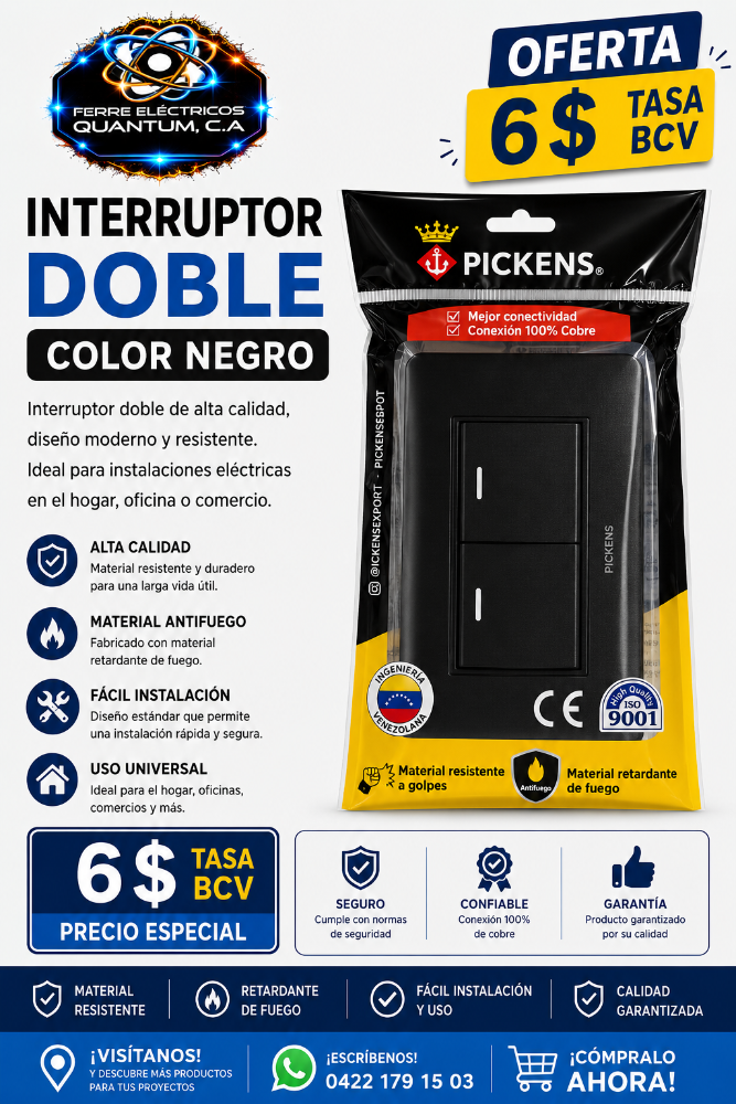 INTERRUPTOR DOBLE COLOR NEGRO