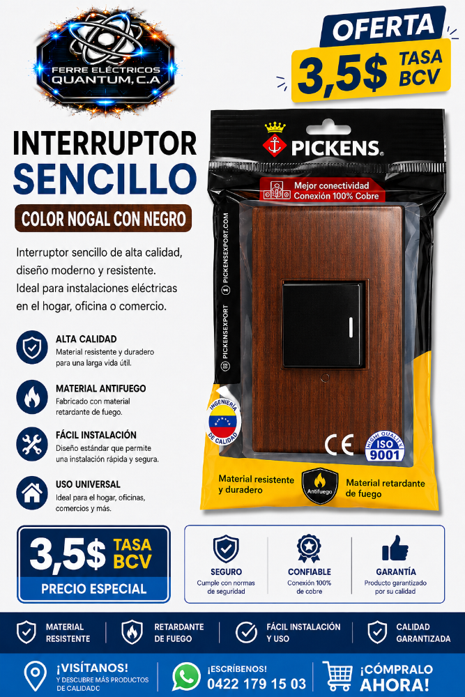 APAGADOR SENCILLO MODULO COLOR NOGAL CON NEGRO