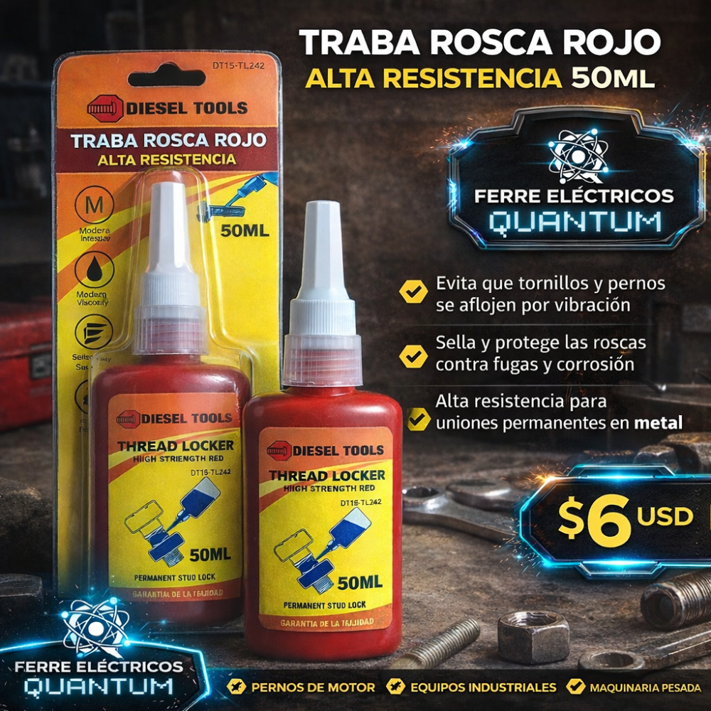 TRABA ROSCA ROJO ALTA RESISTENCIA 50ML DIESEL TOOLS