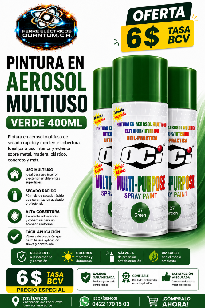 PINTURA EN AEROSOL MULTIUSO VERDE 400ML