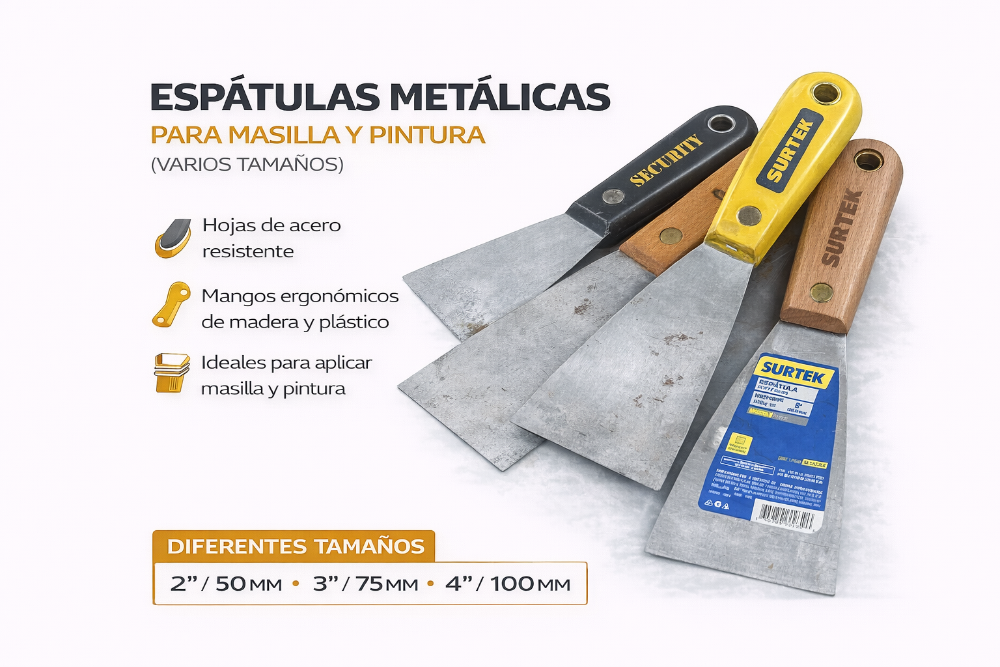 ESPÁTULAS METÁLICAS PARA MASILLA Y PINTURA (VARIOS TAMAÑOS)