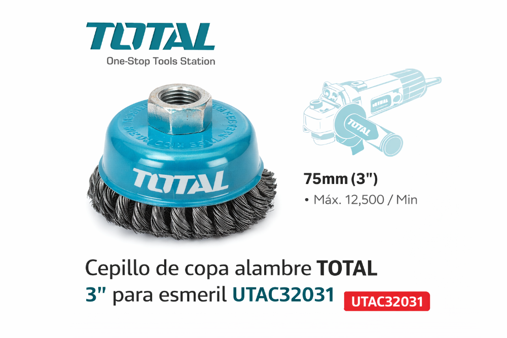 CEPILLO DE COPA ALAMBRE TOTAL 3" PARA ESMERIL