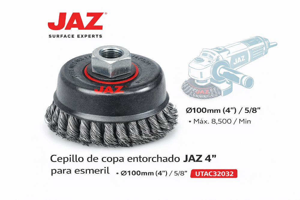 CEPILLO DE COPA ENTORCHADO JAZ 4" PARA ESMERIL