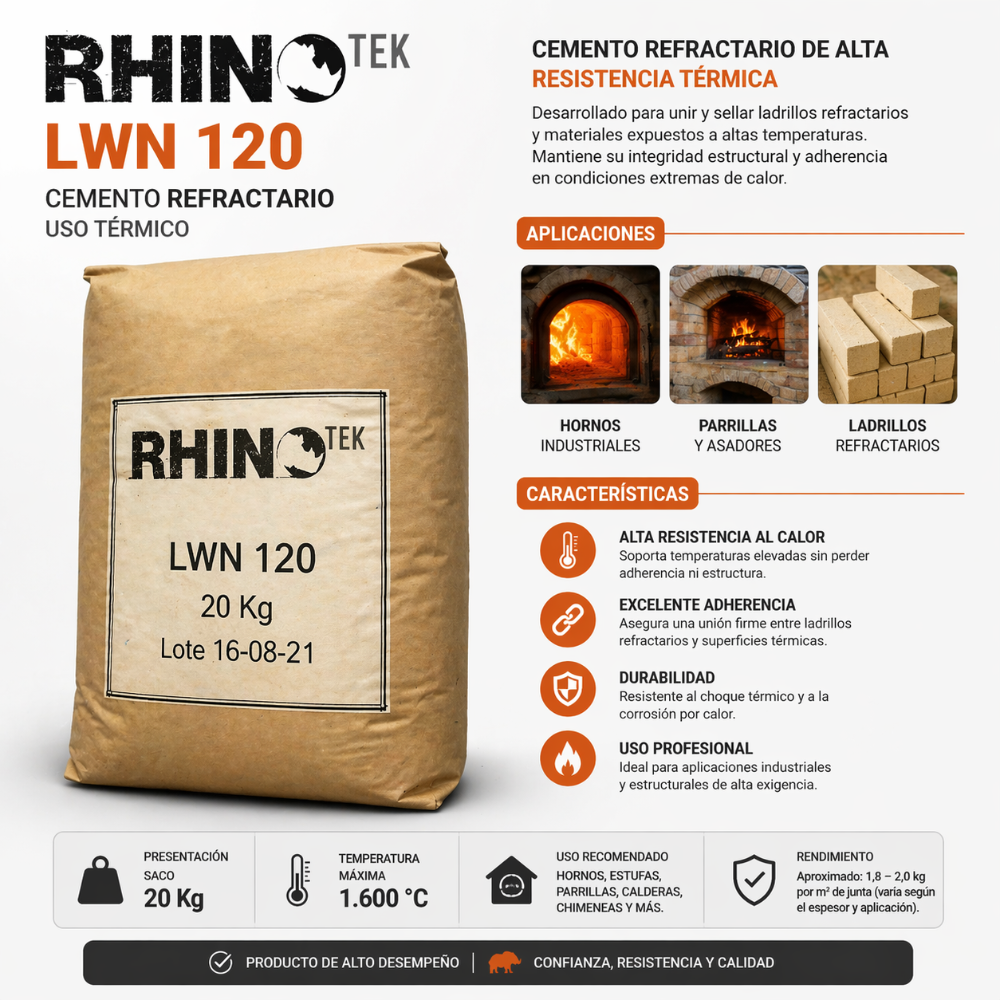 CEMENTO REFRACTARIO RHINO TEK LWN 120 SACO 20KG
