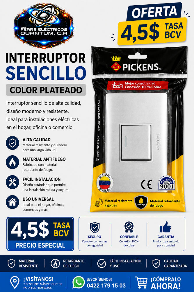 INTERRUPTOR SENCILLO COLOR PLATEADO