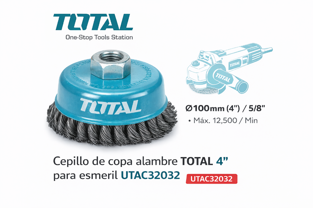 CEPILLO DE COPA ALAMBRE TOTAL 4" PARA ESMERIL UTAC32032