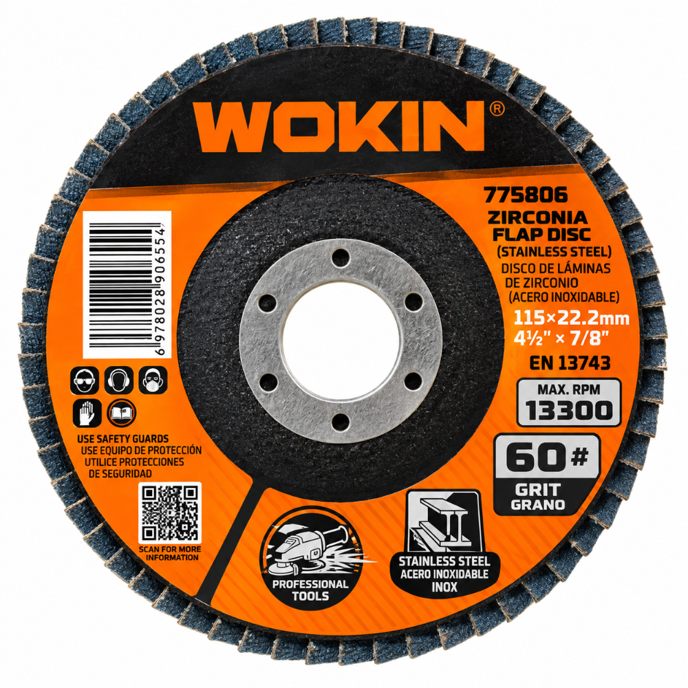 DISCO FLAP WOKIN 4½" GRANO 60 ZIRCONIO PARA ACERO INOXIDABLE