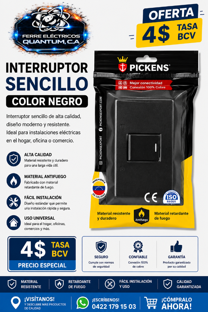 INTERRUPTOR SENCILLO COLOR NEGRO