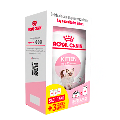KIT ROYAL KITTEN SACO 1.5KG + 3 SOBRE