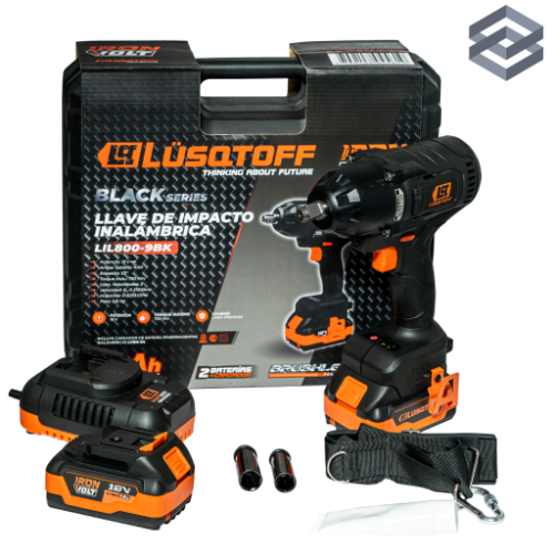 LIL800-9BK LLAVE DE IMPACTO A BATERÍA 750 NM o 1/2" CON DOS BATERIAS + CARGADOR LUSQTOFF