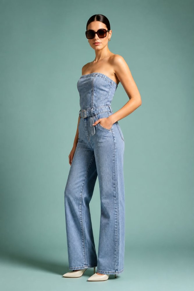 Enterito Jeans Strapless con brillos S-M