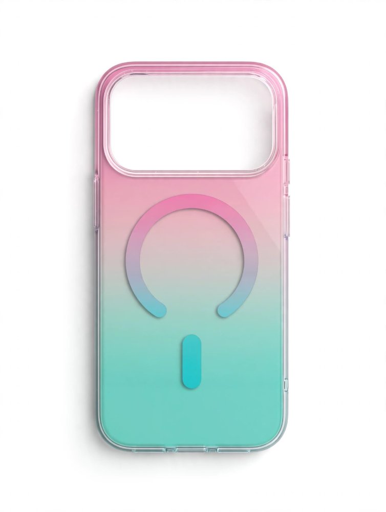 Funda transparente para teléfono con degradado rosa y menta 17