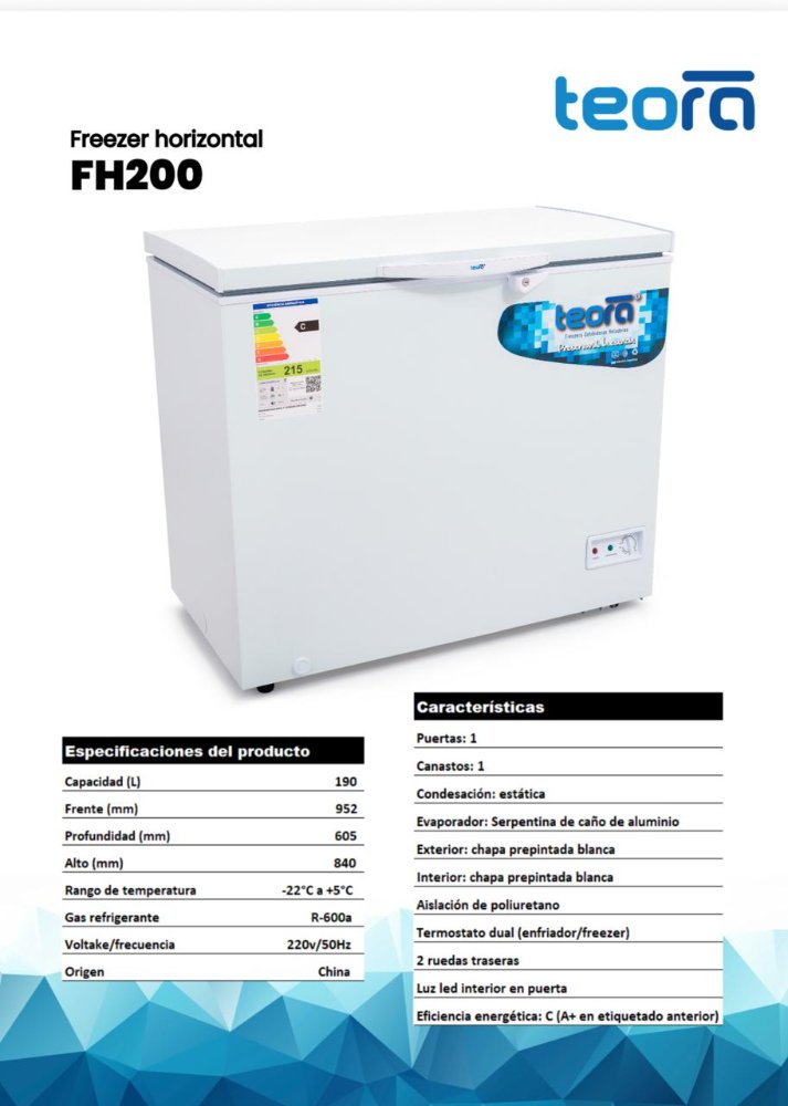 Freezer Teora FH200 Horizontal