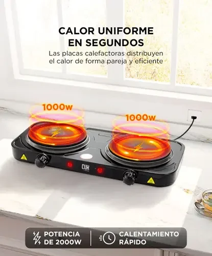 Anafe Eléctrico Cuk By Gadnic Doble Hornalla 2000W ANAFE112