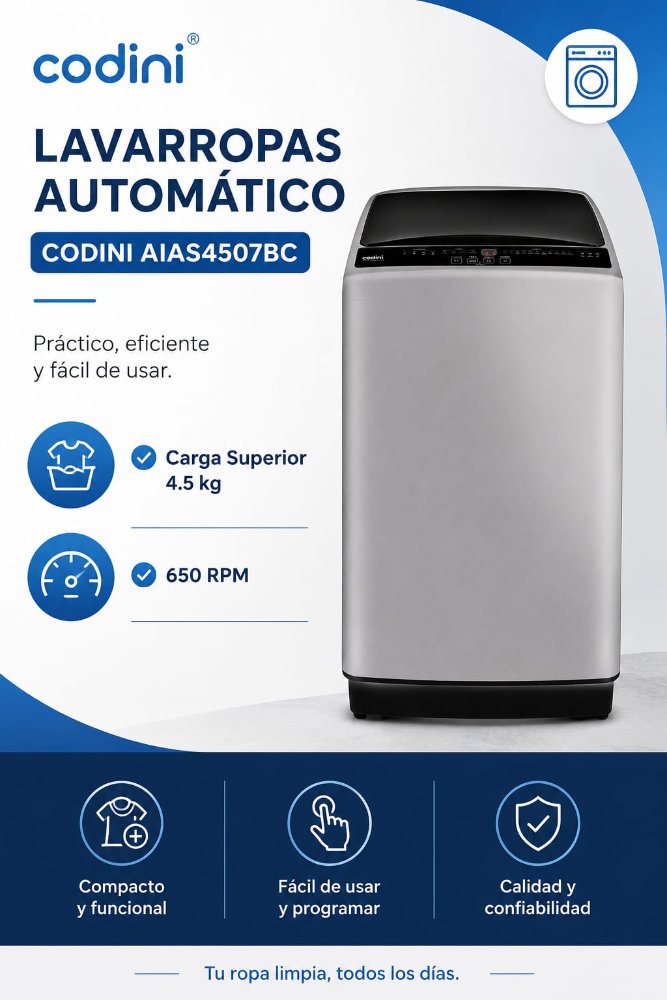 Lavarropas Carga Superior Automático Codini 4.5kg