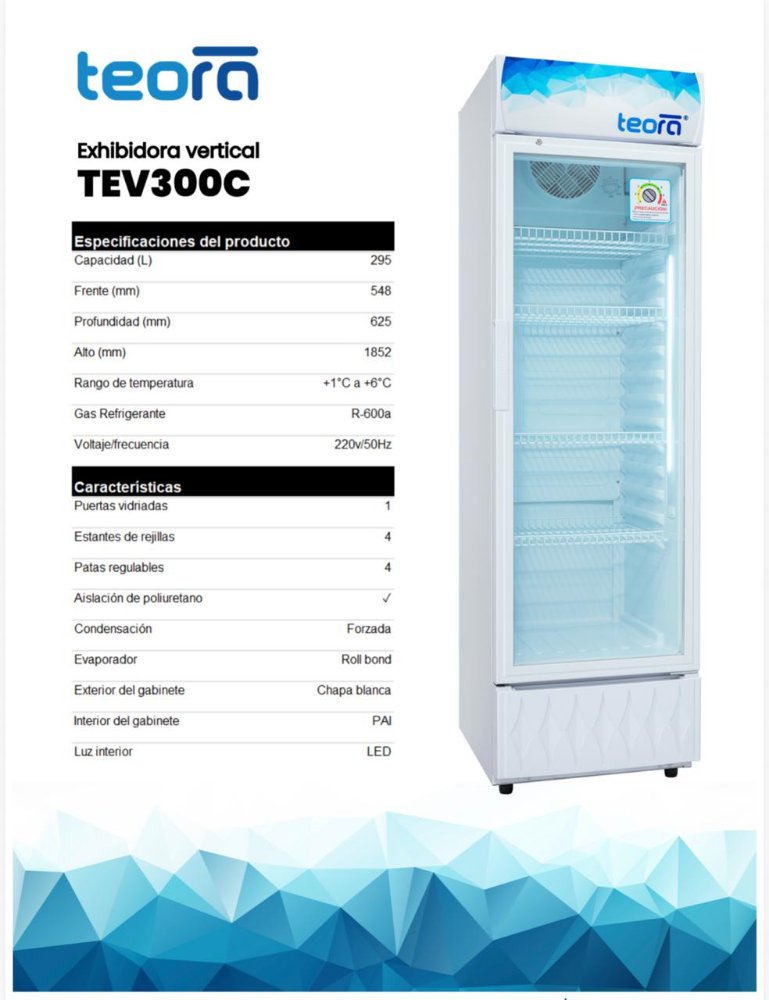 Heladera TEV300C Exhibidora Teora