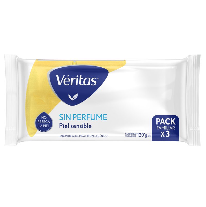 Jabón De Glicerina Veritas Sin Perfume Hipoaer. 3 x 120g