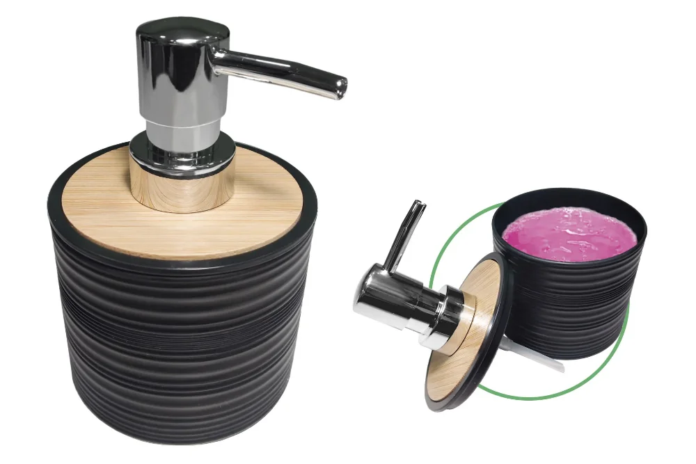 Dosificador jab.liq. negro rayado con bambu